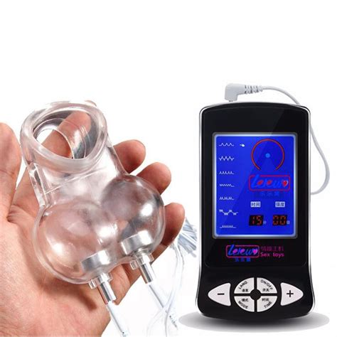 male electro shock sex ball stretcher chastity device cock cage