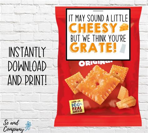 cheese snack   tag printable teacher appreciation cheez  note