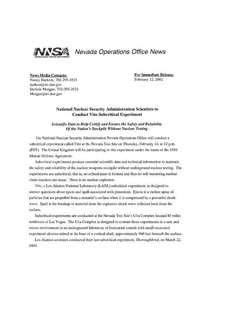 nnsa nevada operations office news nuclear information service