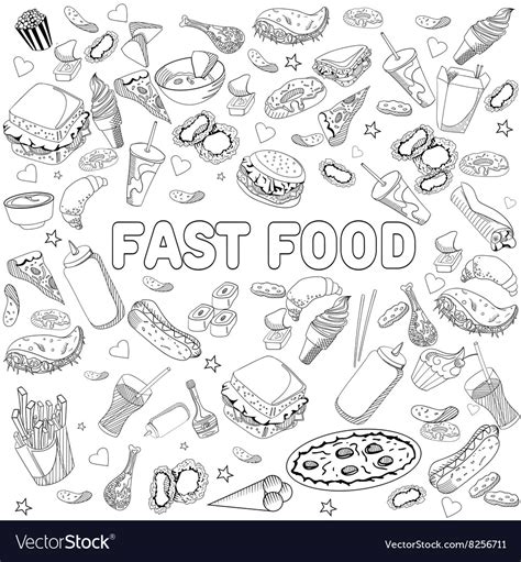 fast food coloring book design  art royalty  vector