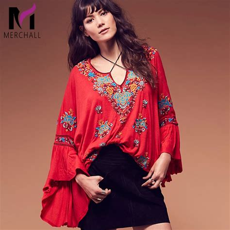 bohemian people hippie chic blouses loose flare sleeve embroidery