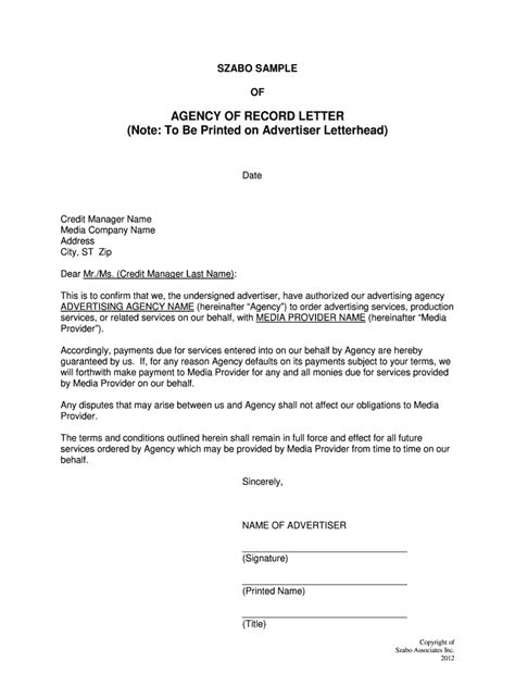 agency  record letter fill  printable fillable blank