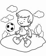 Coloring Outline Soccer Boy Playing Book Kid Ball Football Cartoon Kids Stock Print Logo sketch template