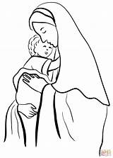 Coloring Mary Jesus Mother Holding Child Pages Drawing Printable Games Paper sketch template
