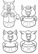 Porquinhos Dedoches Pigs Três Dedoche Puppets Puppet Dibujos Colorear Cerditos Fairy Popjes sketch template