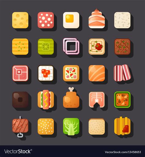 square shaped food icon set royalty  vector image