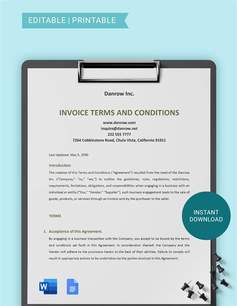 invoice terms  conditions template google docs word templatenet