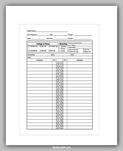 printable electrical panel schedule template printable templates