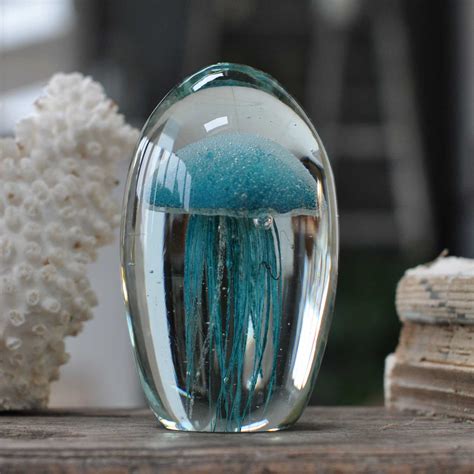 decorative glass jellyfish captured  glass dome turquoise