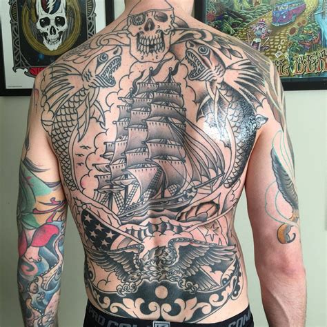 American Traditional Back Piece In Progress By Noodles