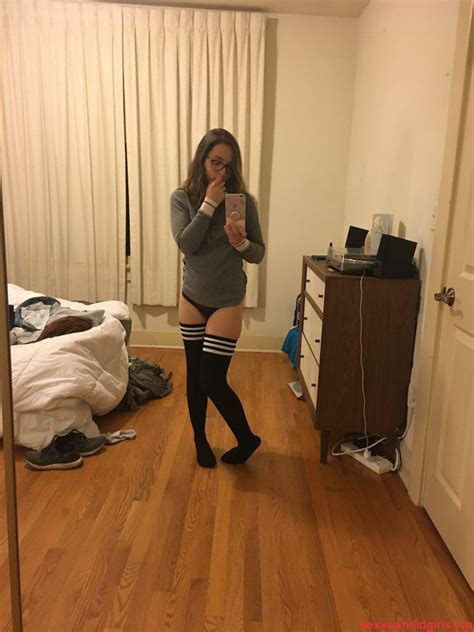 Girl In Glasses Black Panties And Stockings Home Mirror