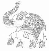 Indian Elephant Drawing Line Ethnic Vector Paintingvalley Colourbox Original Coloring Adults Book sketch template