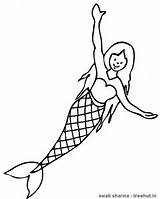 Mermaid Coloring Pages Swimming Swati Sharma sketch template