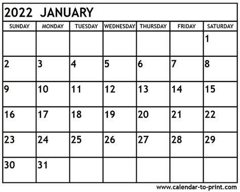 january  calendar printable