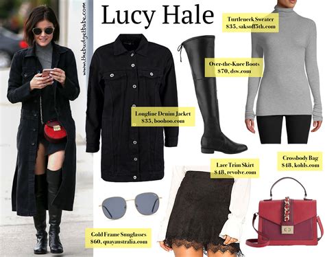 throwback lucy hales long denim jacket    knee boots  budget babe