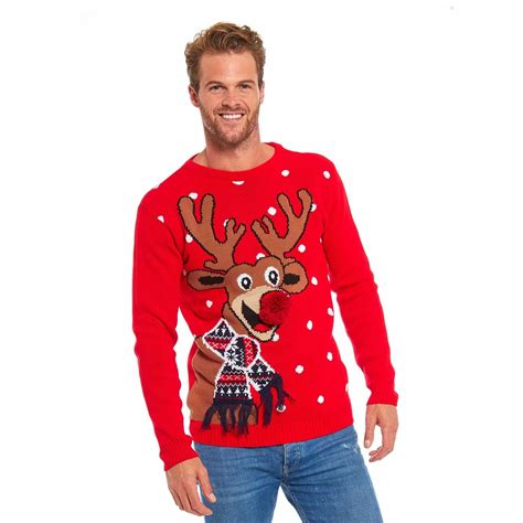 Men S Funny Christmas Sweater With Reindeer Pom Pom Nose