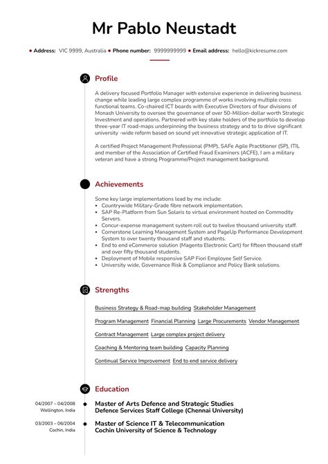 sample project manager resume