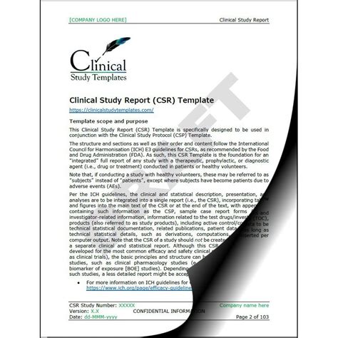clinical study report csr template clinical study templates