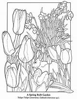 Spring Coloring Pages Garden Dover Flowers Nature Colouring Book Printable Season Print Flower Para Publications Doverpublications Adult Adults Tulips Color sketch template