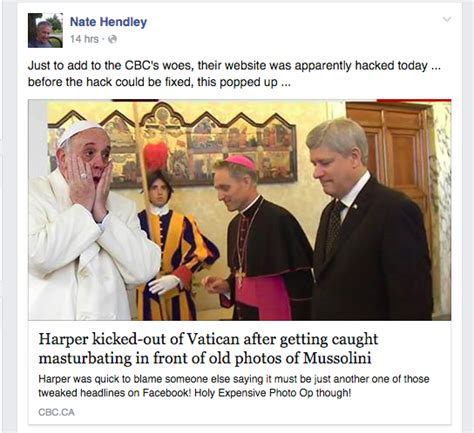 a hoax story on facebook claimed stephen harper was kicked out of the vatican