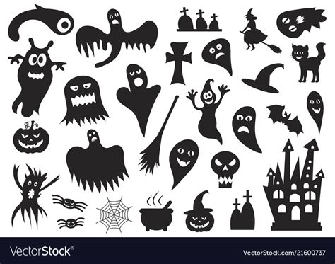 set  silhouettes  halloween   white vector image