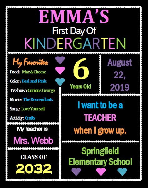 printable  day  kindergarten sign