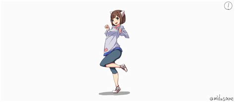 Гиф анимация Нэко девушка делает акробатические движения by midusane