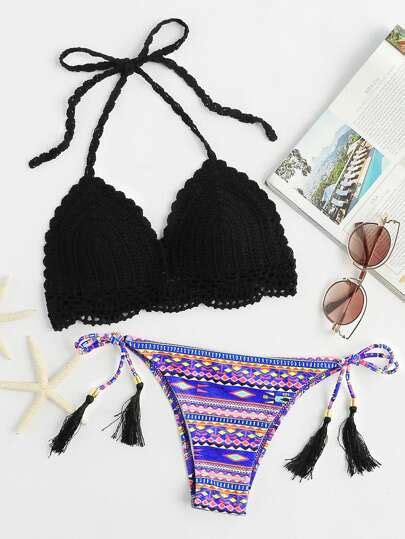 mix and match crochet bikini set shein sheinside