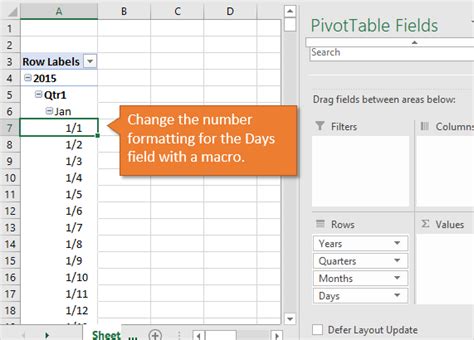 pivot table date format  shows month  year  today