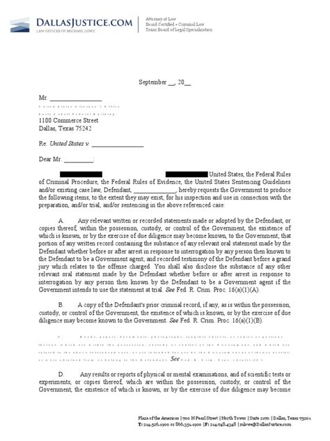letter requesting discovery  federal prosecutors