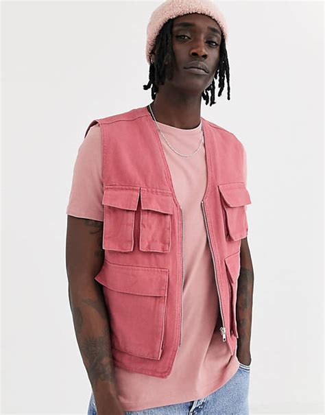 asos design utility vest  pink asos
