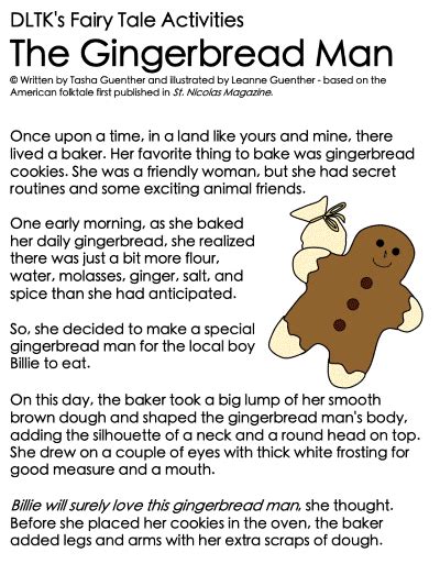 printable version   gingerbread man story printable templates
