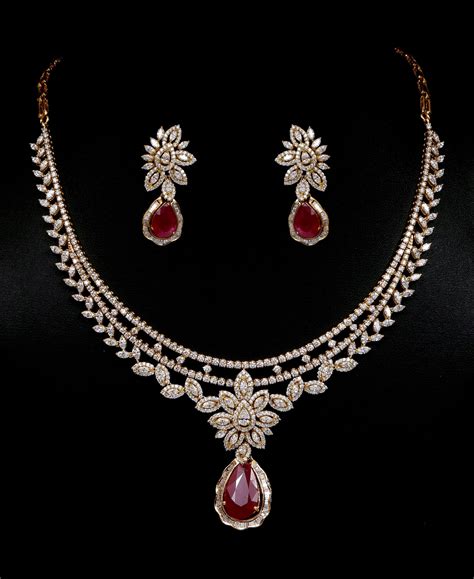 Diamond And Ruby Necklace Set Vummidi Bangaru Jewellers Diamond