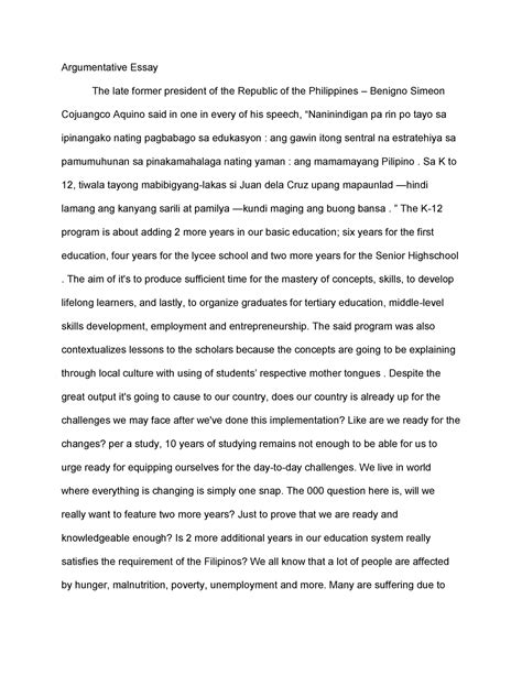 program   philippines argumentative essay  late