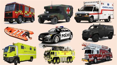 emergency transport vehicles  kids rescue vehicles names  sounds englizo youtube