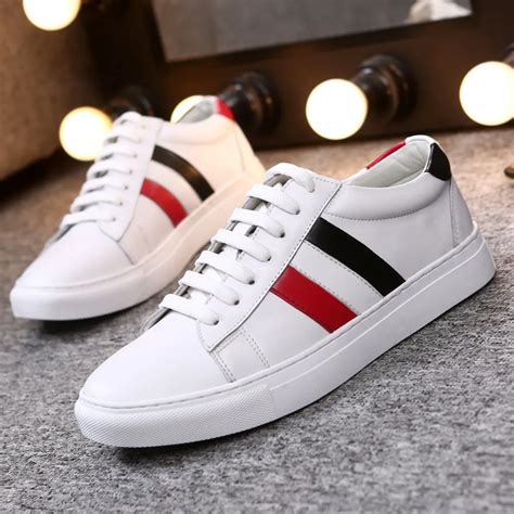 white shoes  men genuine leather sneakers large size lace
