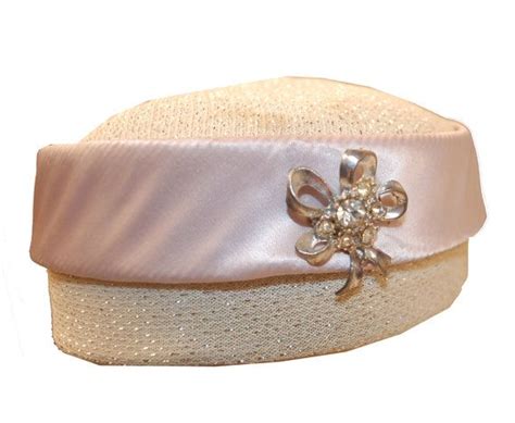 60s Pillbox Hat Gold Lavender Rhinestone Bow Metallic Knit Etsy