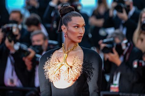 bella hadid wears front  gown  cannes red carpet models stunning  wows fans