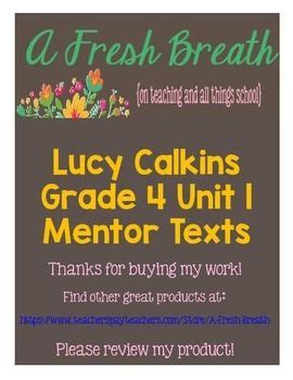 lucy calkins grade  unit  set   student mentor texts  manual