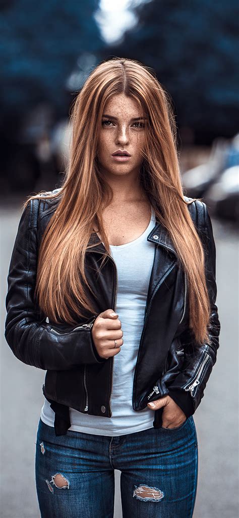 1242x2688 Redhead Model Leather Jacket Iphone Xs Max Hd 4k Wallpapers
