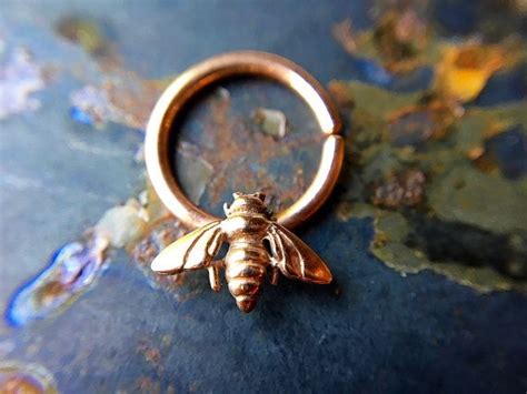 Rose Gold Bee Septum Ring Pink Gold Honey Bee Nose Ring Etsy Body