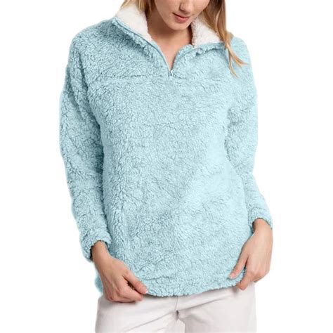 sherpa winter sweater teddy fleece fluffy pullover  zipper turtleneck warm tops women