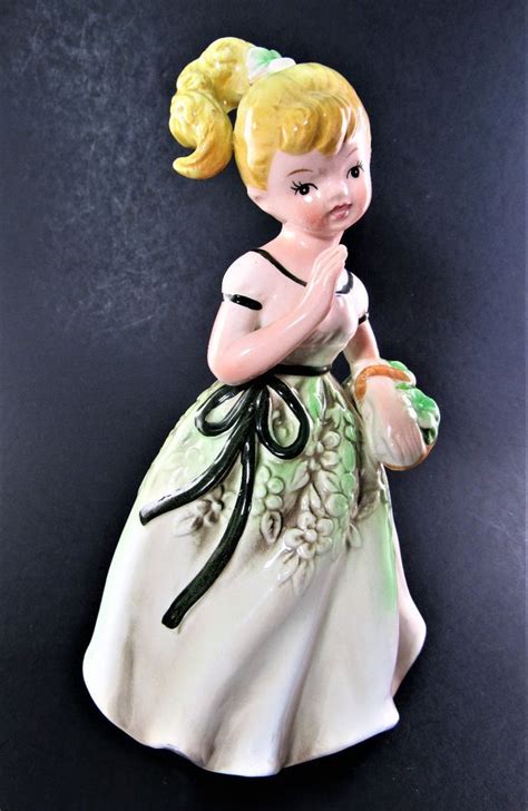 vintage lefton porcelain girl  basket  preatty dress figurine  collectibles