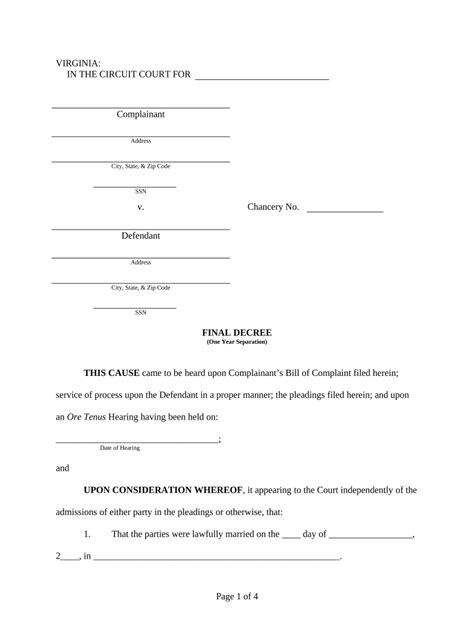 virginia divorce sample form fill   sign printable  template