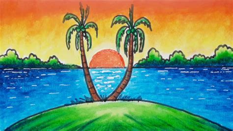 sunset scenery drawing step  step  oil pastels easy scenery