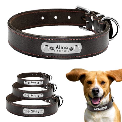 customized dog collar genuine leather personalized adjustable dogs id collars anti lost