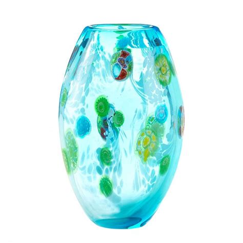 Blue Floral Glass Vase Art Glass Vase Colored Glass Vases Blue