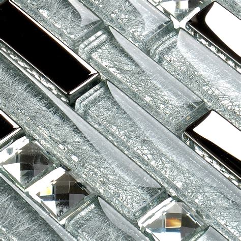 Metal Diamond Glass Tiles For Kitchen Backsplash Silver Stainless Steel