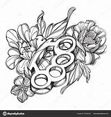 Brass Rose Knuckle Ribbon Banner Coloring Flowers Drawing Illustration Stock Contour Tattooing Depositphotos Filkusto sketch template