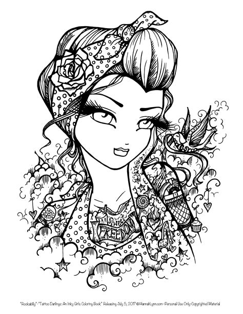 Tattoo Darlings Free Sample Coloring Page Rockabilly Girl